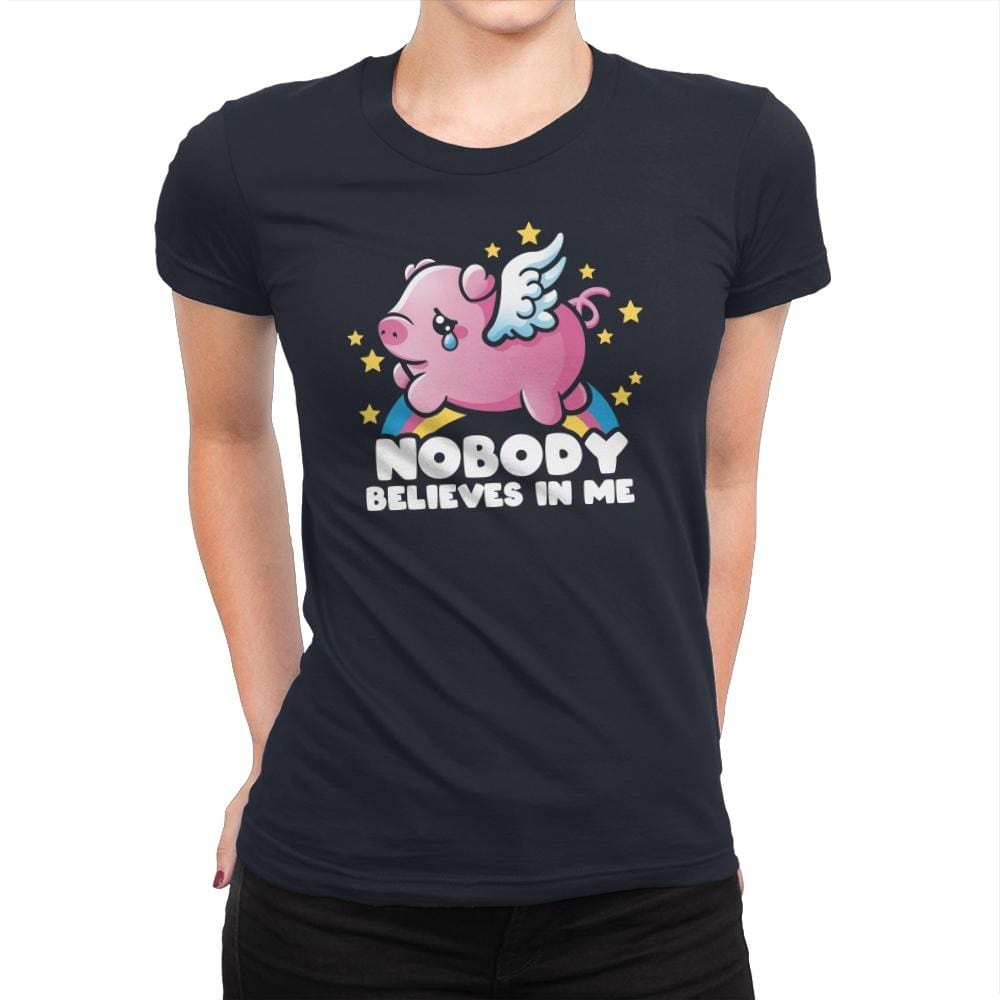 Sad Flying Pig - Womens Premium T-Shirts RIPT Apparel Small / Midnight Navy
