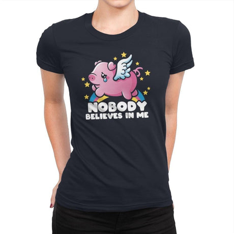 Sad Flying Pig - Womens Premium T-Shirts RIPT Apparel Small / Midnight Navy