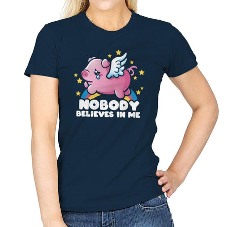 Sad Flying Pig - Womens T-Shirts RIPT Apparel Small / Navy