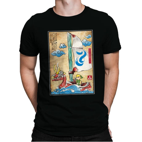 Sailing with the Wind Woodblock - Mens Premium T-Shirts RIPT Apparel Small / Black