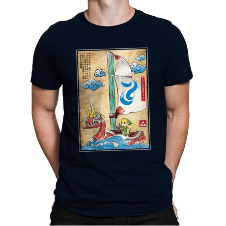 Sailing with the Wind Woodblock - Mens Premium T-Shirts RIPT Apparel Small / Midnight Navy