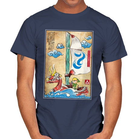 Sailing with the Wind Woodblock - Mens T-Shirts RIPT Apparel Small / Navy