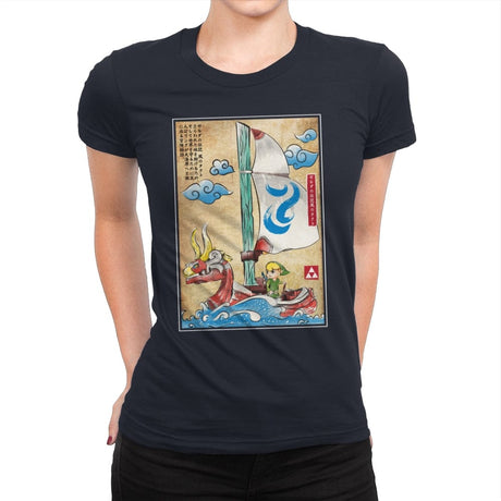 Sailing with the Wind Woodblock - Womens Premium T-Shirts RIPT Apparel Small / Midnight Navy
