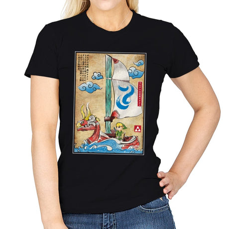 Sailing with the Wind Woodblock - Womens T-Shirts RIPT Apparel Small / Black