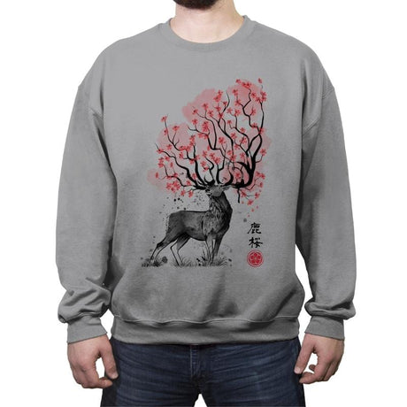 Sakura Deer - Crew Neck Sweatshirt Crew Neck Sweatshirt RIPT Apparel