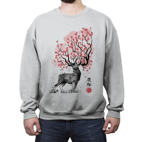 Sakura Deer - Crew Neck Sweatshirt Crew Neck Sweatshirt RIPT Apparel Small / Sport Gray
