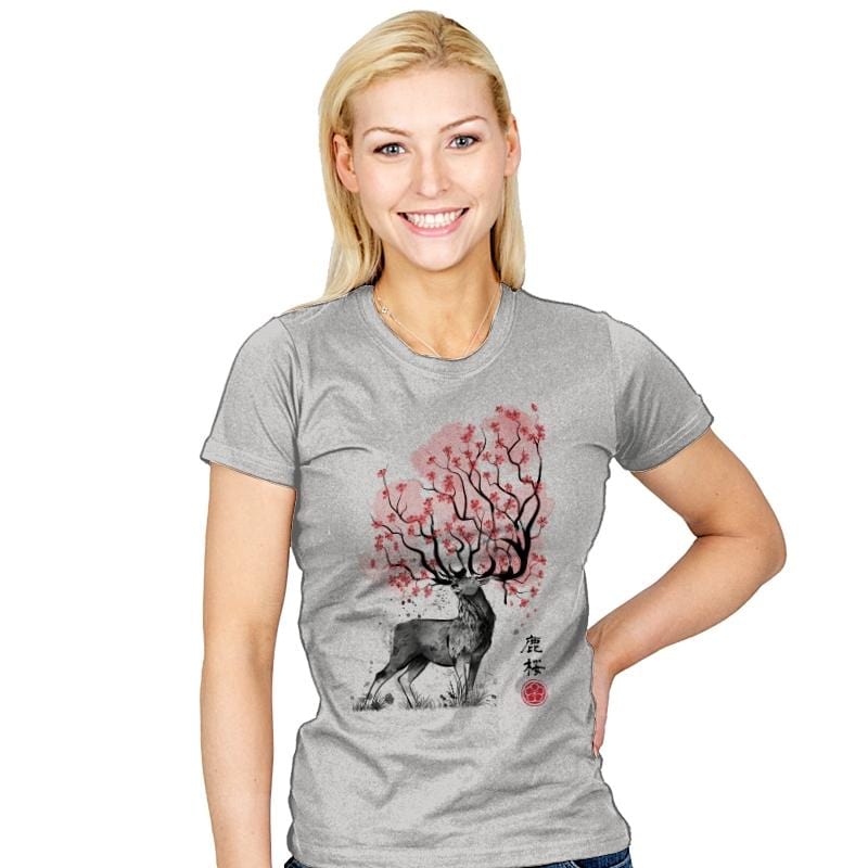Sakura Deer - Womens T-Shirts RIPT Apparel