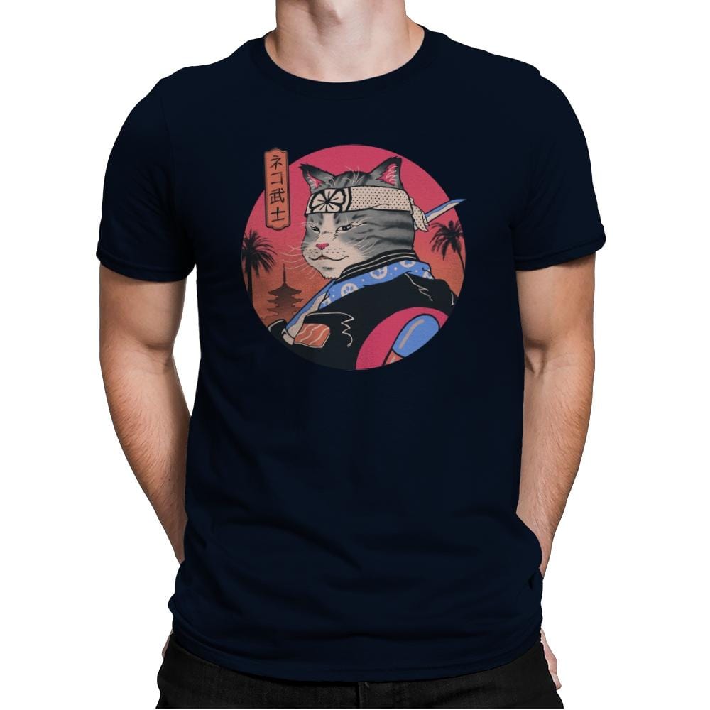 Samurai Cat - Mens Premium T-Shirts RIPT Apparel Small / Midnight Navy