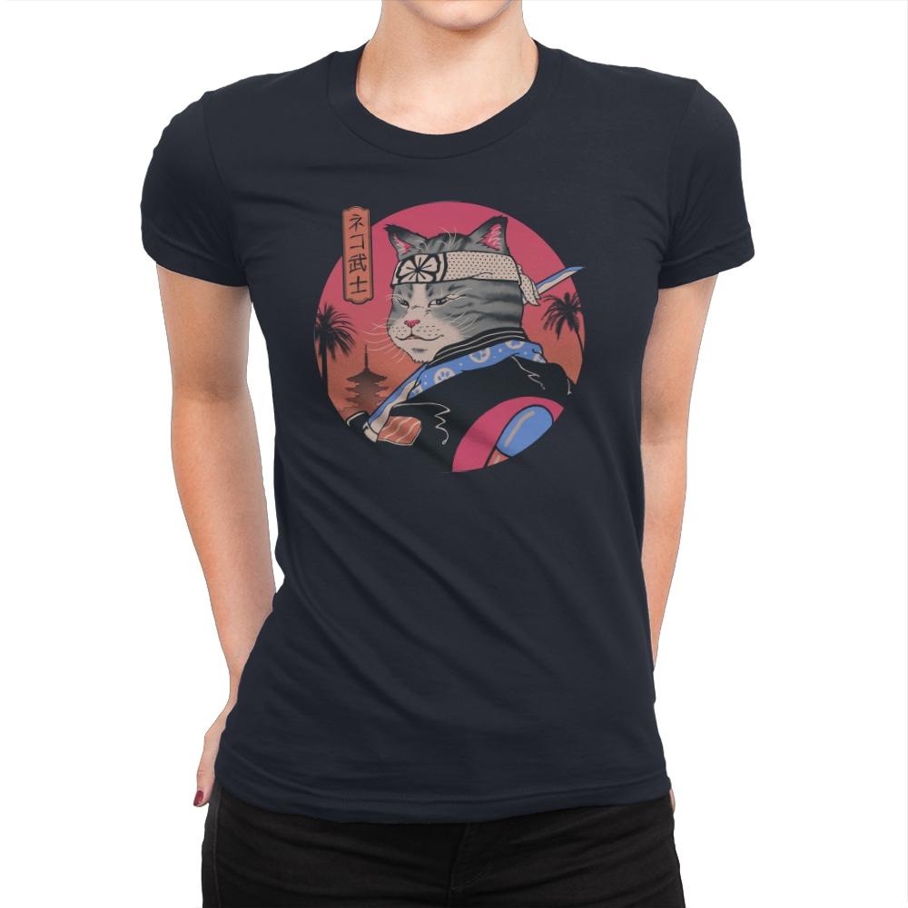 Samurai Cat - Womens Premium T-Shirts RIPT Apparel Small / Midnight Navy