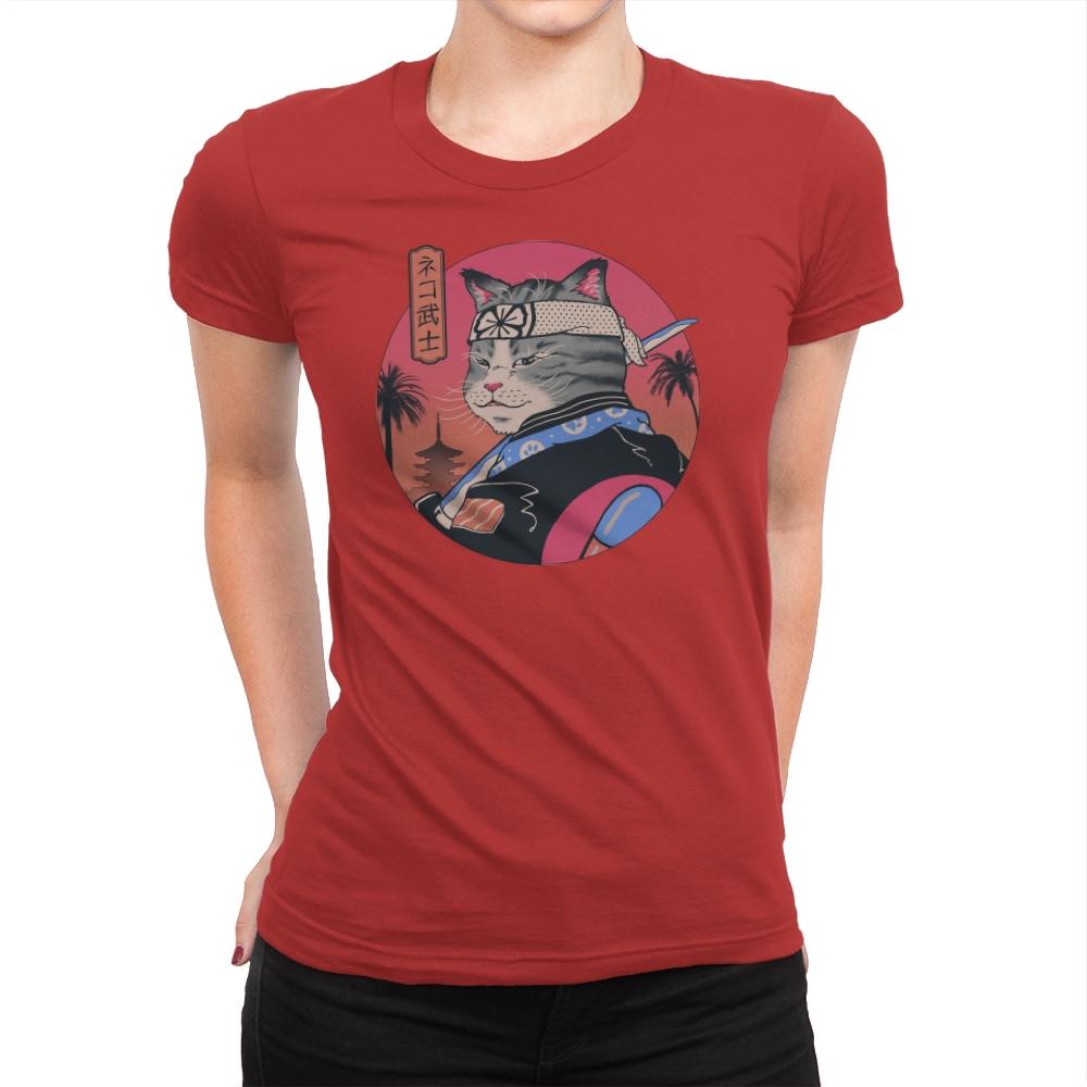 Samurai Cat - Womens Premium T-Shirts RIPT Apparel Small / Red