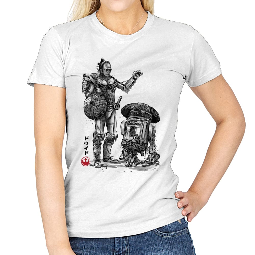 Samurai Droids Sumi-e - Womens T-Shirts RIPT Apparel Small / White