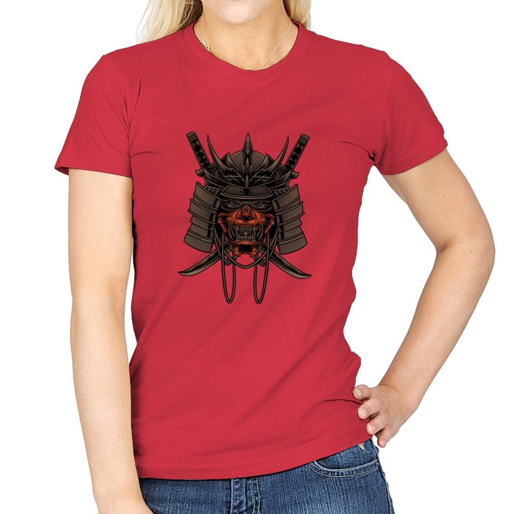 Samurai Skull - Womens T-Shirts RIPT Apparel Small / Red