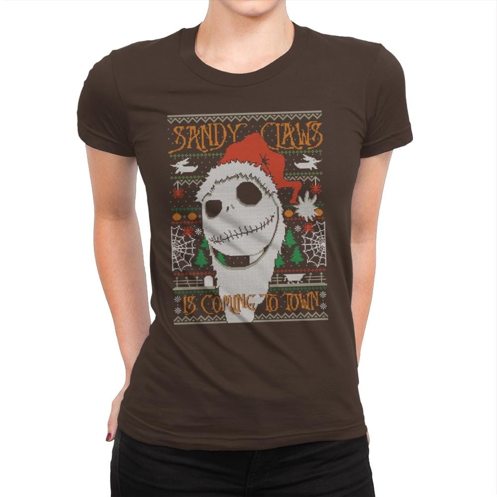Sandy Claws - Ugly Holiday - Womens Premium T-Shirts RIPT Apparel Small / Dark Chocolate