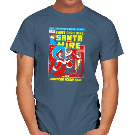 Santa For Hire Exclusive - Mens T-Shirts RIPT Apparel Small / Indigo Blue