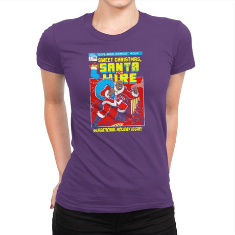 Santa For Hire Exclusive - Womens Premium T-Shirts RIPT Apparel Small / Purple Rush
