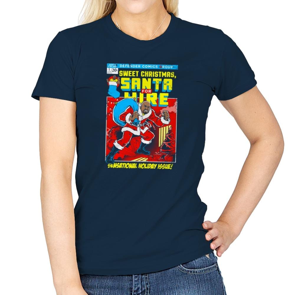 Santa For Hire Exclusive - Womens T-Shirts RIPT Apparel Small / Navy
