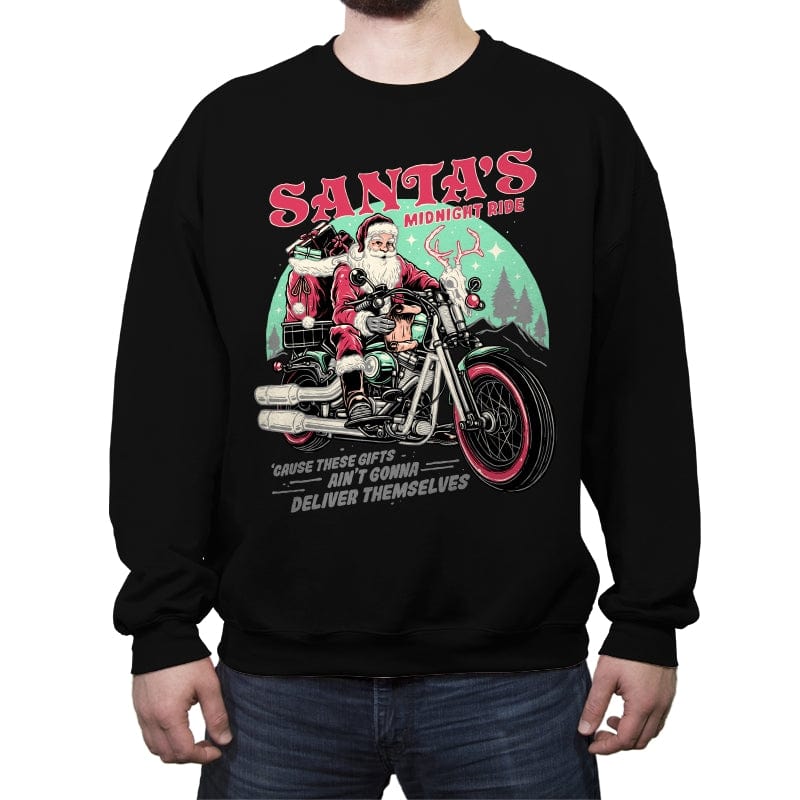 Santa's Midnight Ride - Crew Neck Sweatshirt Crew Neck Sweatshirt RIPT Apparel Small / Black