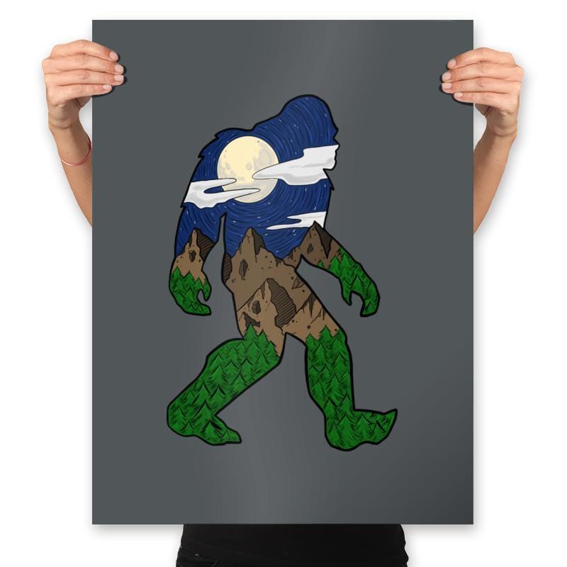 Sasquatch Night Sky - Prints Posters RIPT Apparel 18x24 / Charcoal