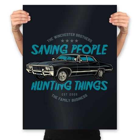 Saving People, Hunting things - Prints Posters RIPT Apparel 18x24 / Black