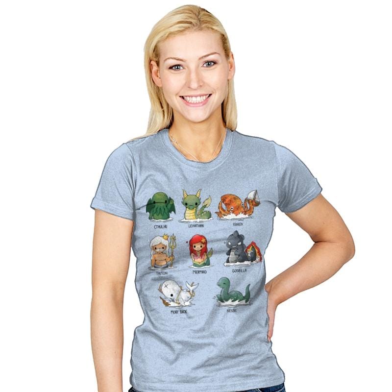 Sea Monsters - Womens T-Shirts RIPT Apparel Small / Baby Blue