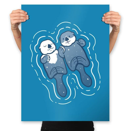 Sea Otters Holding Hands - Prints Posters RIPT Apparel 18x24 / Sapphire