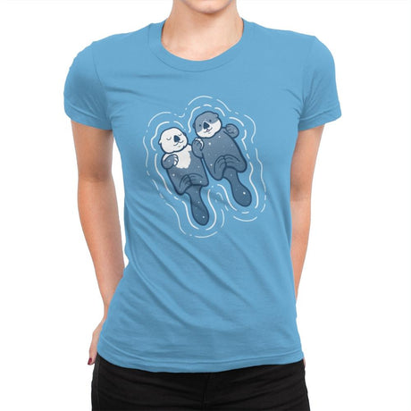 Sea Otters Holding Hands - Womens Premium T-Shirts RIPT Apparel Small / Turquoise