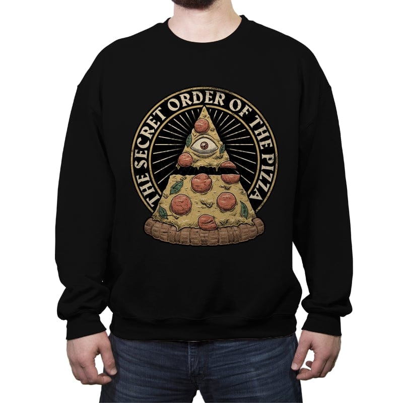 Secret Order of the Pizza - Illuminati Food - Crew Neck Sweatshirt Crew Neck Sweatshirt RIPT Apparel Small / Black