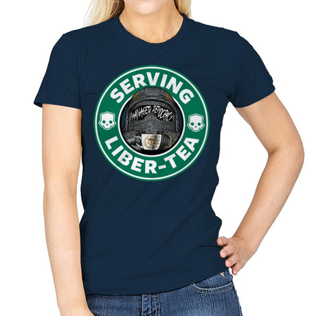 Serving Liber Tea - Womens T-Shirts RIPT Apparel Small / Navy