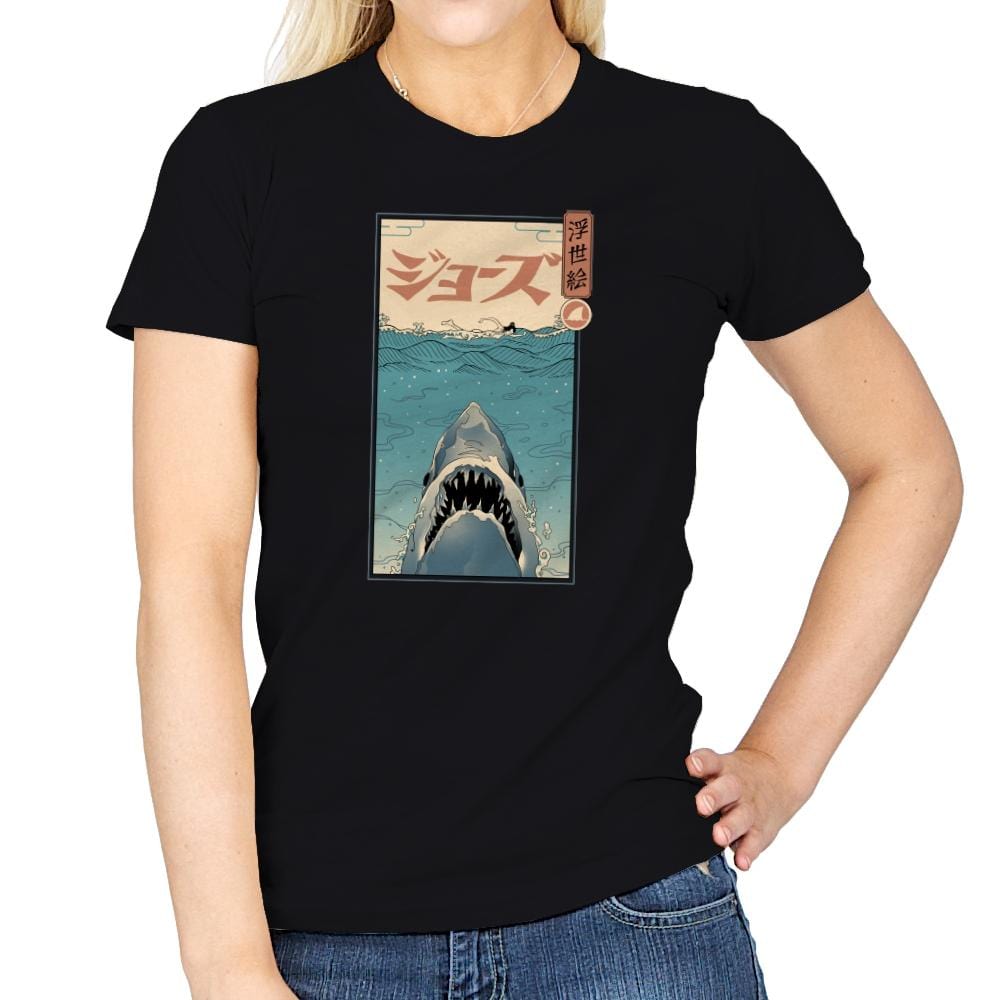 Shark Ukiyo-e - Womens T-Shirts RIPT Apparel Small / Black