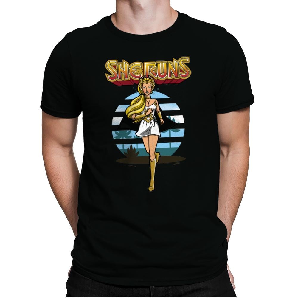 She Runs - Mens Premium T-Shirts RIPT Apparel Small / Black