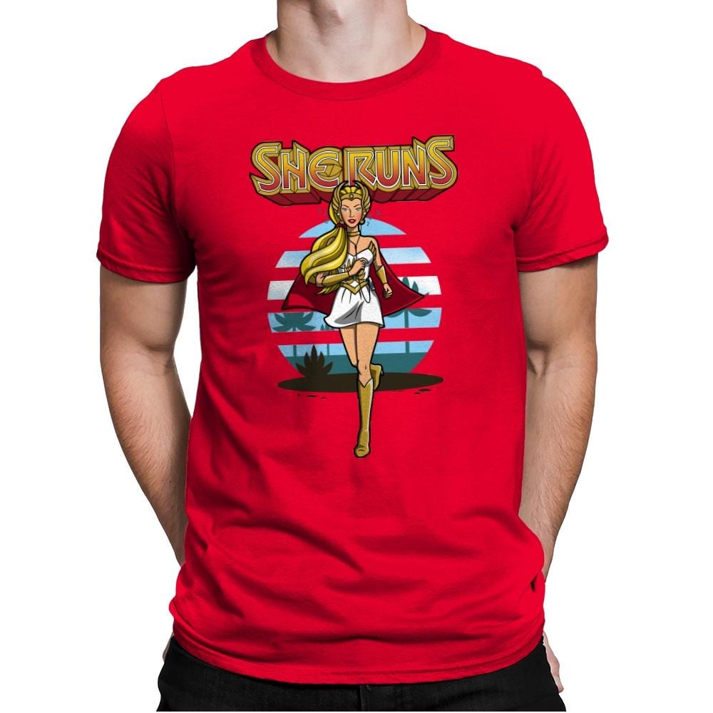 She Runs - Mens Premium T-Shirts RIPT Apparel Small / Red