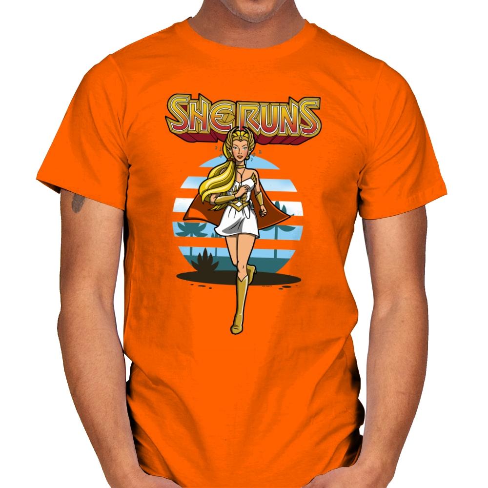 She Runs - Mens T-Shirts RIPT Apparel Small / Orange