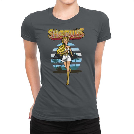 She Runs - Womens Premium T-Shirts RIPT Apparel Small / Heavy Metal