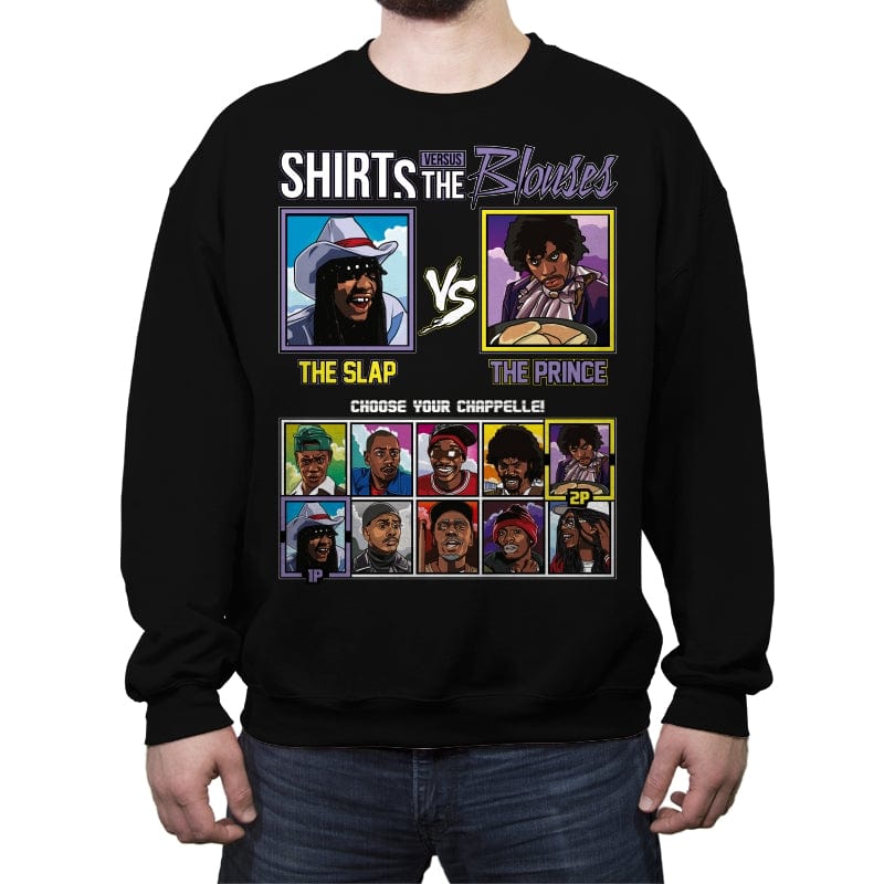 Shirts vs The Blouses - Retro Fighter Series - Crew Neck Sweatshirt Crew Neck Sweatshirt RIPT Apparel Small / Black
