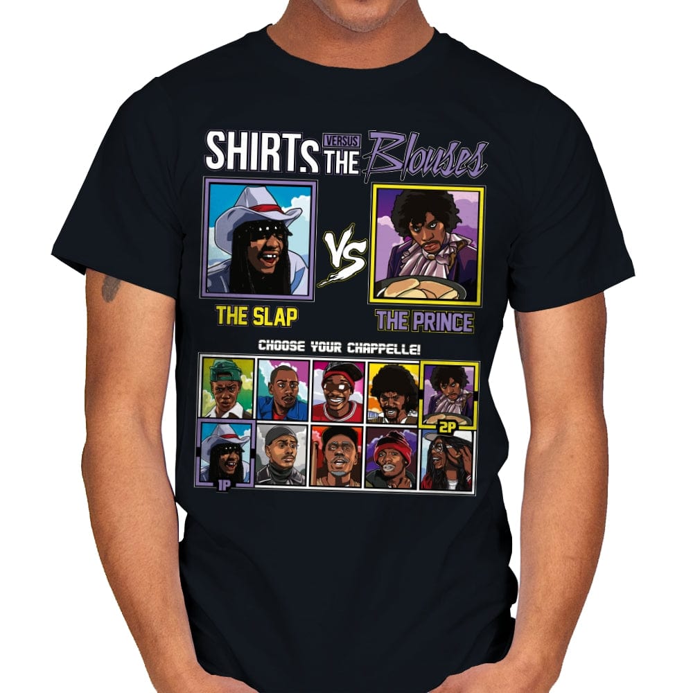 Shirts vs The Blouses - Retro Fighter Series - Mens T-Shirts RIPT Apparel Small / Black