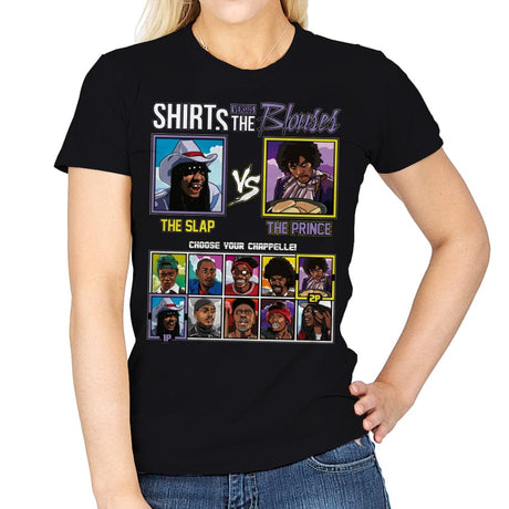 Shirts vs The Blouses - Retro Fighter Series - Womens T-Shirts RIPT Apparel Small / Black