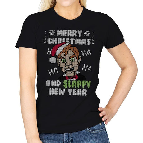 Slappy New Year! - Ugly Holiday - Womens T-Shirts RIPT Apparel Small / Black