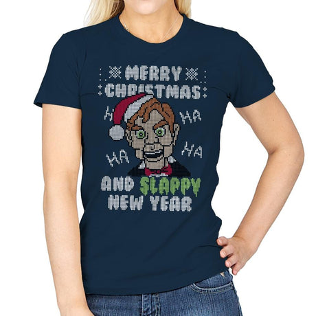 Slappy New Year! - Ugly Holiday - Womens T-Shirts RIPT Apparel Small / Navy
