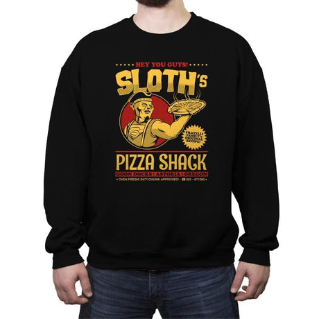 Sloth's Pizza Shack - Crew Neck Sweatshirt Crew Neck Sweatshirt RIPT Apparel Small / Black