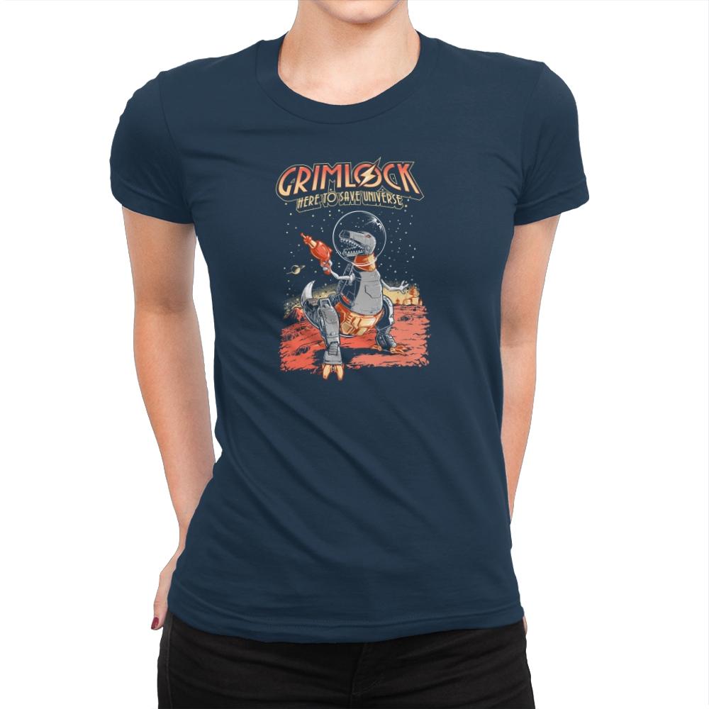 Space T-rex - 80s Blaarg - Womens Premium T-Shirts RIPT Apparel Small / Midnight Navy