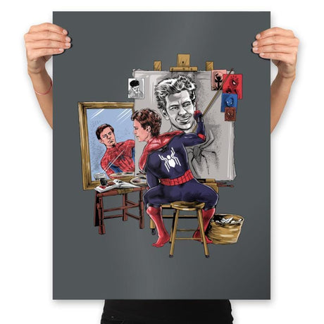 Spidey Triple Self-Portrait - Prints Posters RIPT Apparel 18x24 / Charcoal