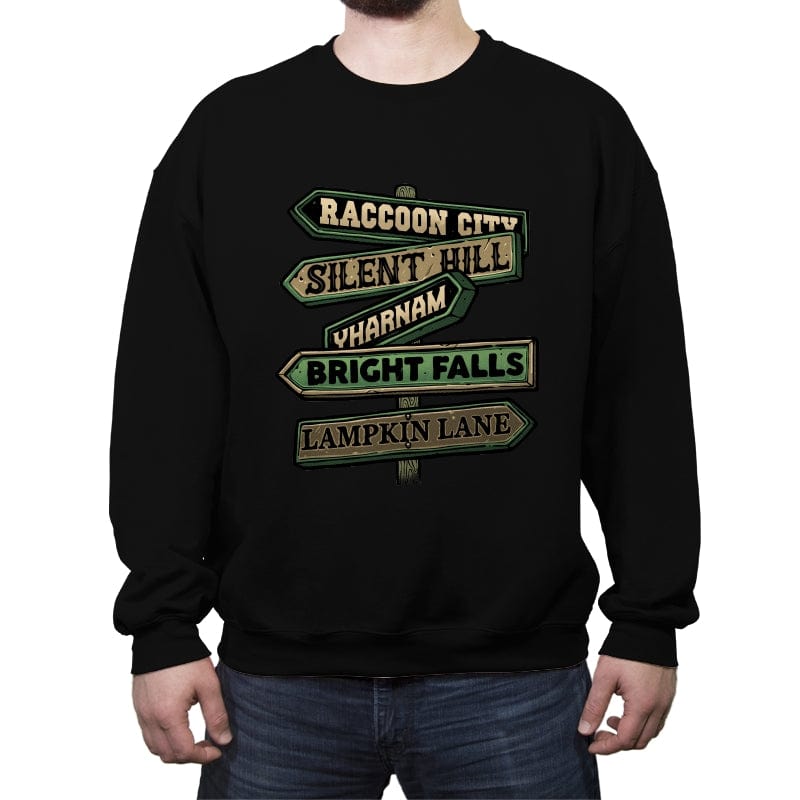 Spooky Towns - Crew Neck Sweatshirt Crew Neck Sweatshirt RIPT Apparel Small / Black
