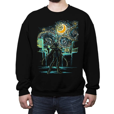 Starry Moon - Crew Neck Sweatshirt Crew Neck Sweatshirt RIPT Apparel Small / Black