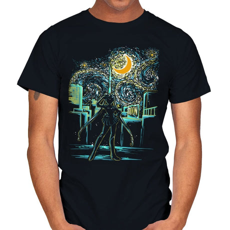 Starry Moon - Mens T-Shirts RIPT Apparel Small / Black