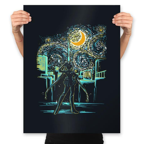 Starry Moon - Prints Posters RIPT Apparel 18x24 / Black