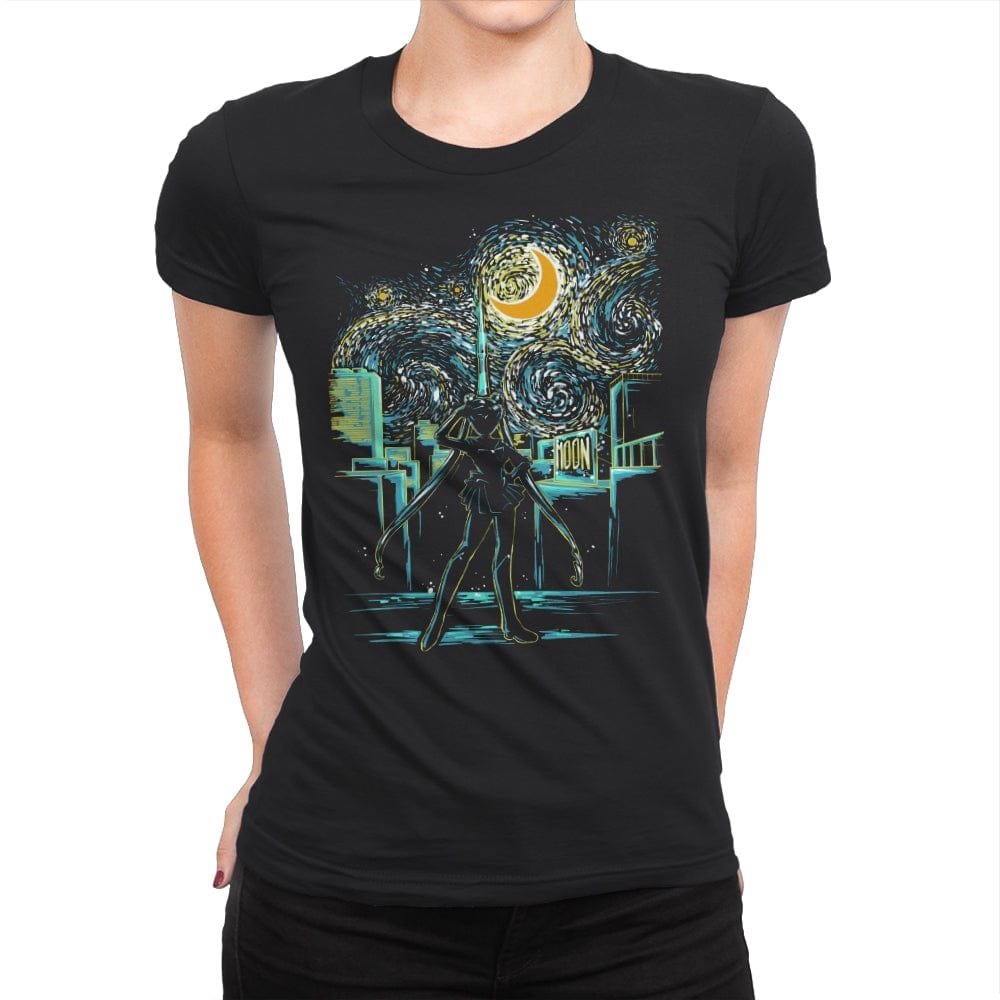 Starry Moon - Womens Premium T-Shirts RIPT Apparel Small / Black