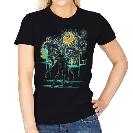 Starry Moon - Womens T-Shirts RIPT Apparel Small / Black
