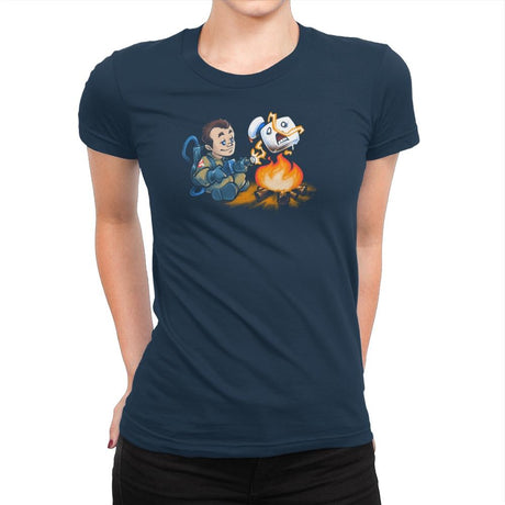 Stay-Burnt, Marshmallow Man Exclusive - Womens Premium T-Shirts RIPT Apparel Small / Midnight Navy