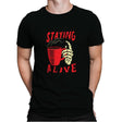Staying Alive With Coffee - Mens Premium T-Shirts RIPT Apparel Small / Black