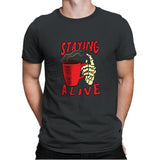 Staying Alive With Coffee - Mens Premium T-Shirts RIPT Apparel Small / Heavy Metal